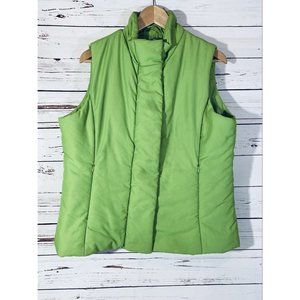 Liz & Co Puffy Vest Womens Sz Large Bright Green Warm Winter Zipper Pockets